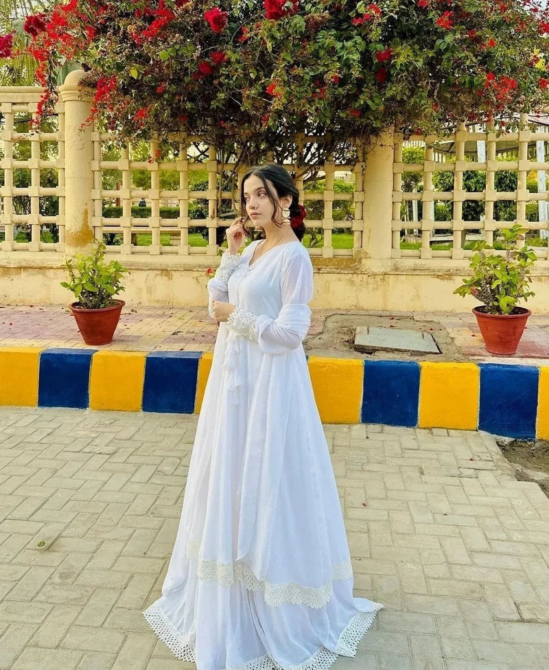 White New Chiffon Double Flair Maxi