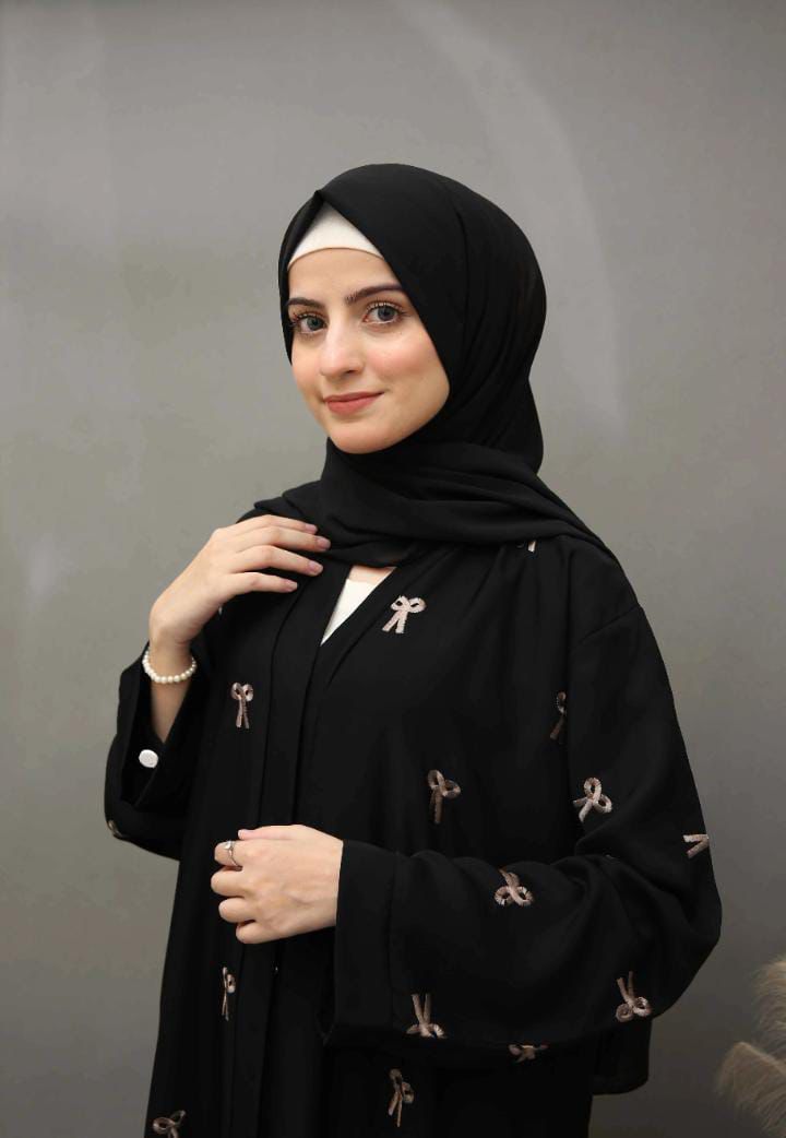 Bow Abaya With Front And Back Embroidery