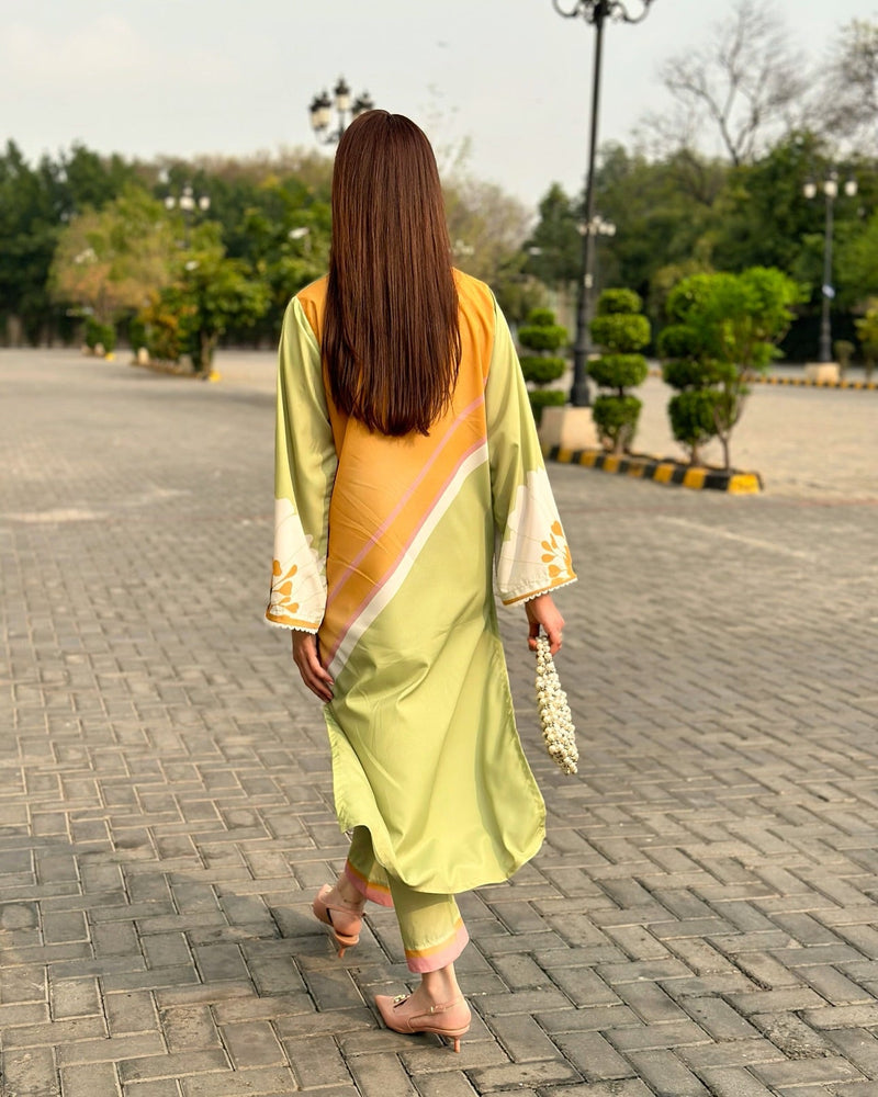 Gul -E- Mehak Lime Floral Long Dress 2PCS