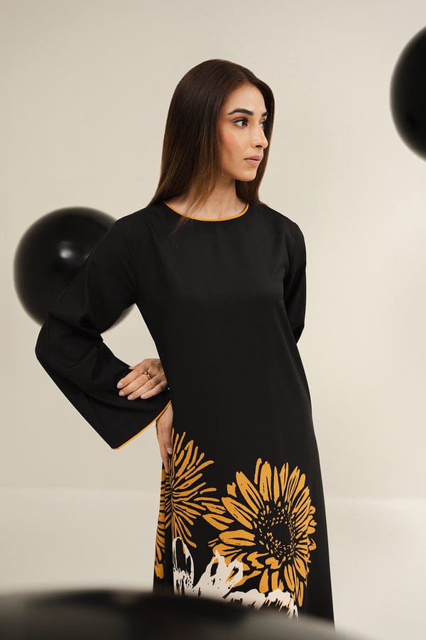 BLACK PRINTED LONG DRESS  2PCS