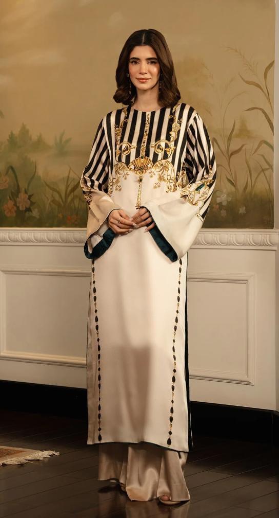 IVORY ROYAL PRINTED LONG SET  2PCS