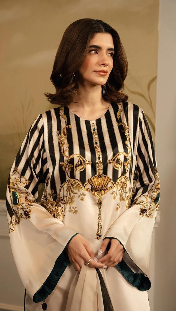 IVORY ROYAL PRINTED LONG SET  2PCS