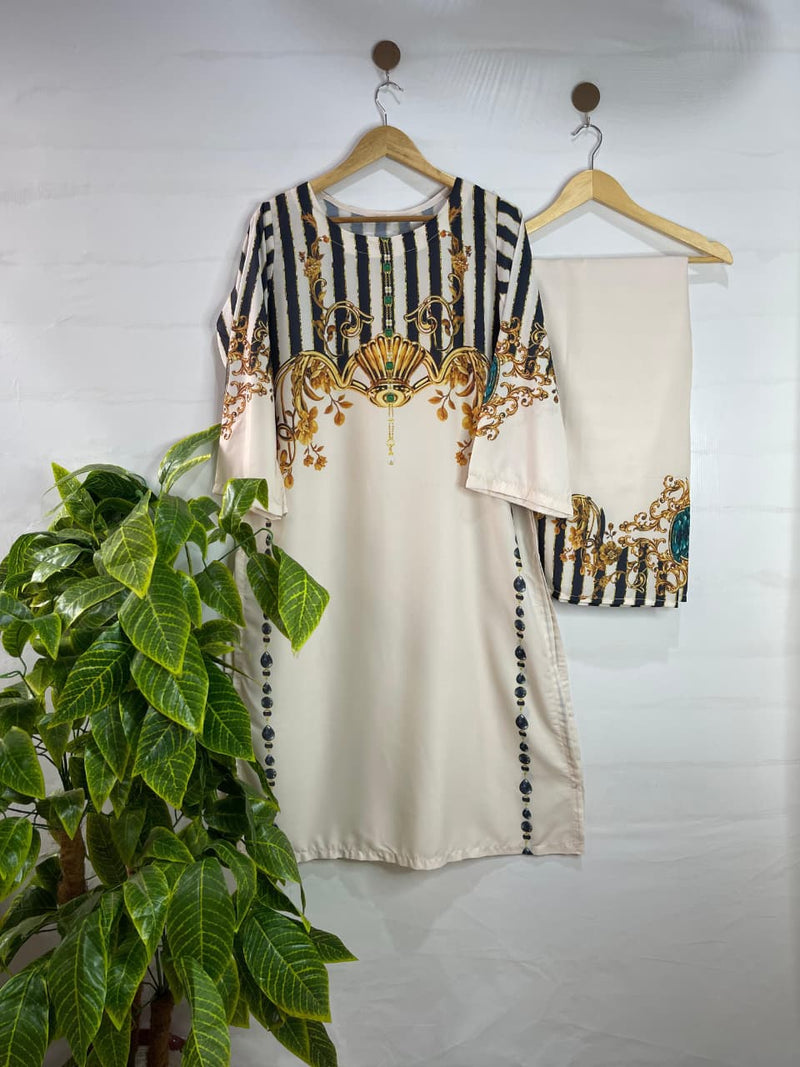 IVORY ROYAL PRINTED LONG SET  2PCS