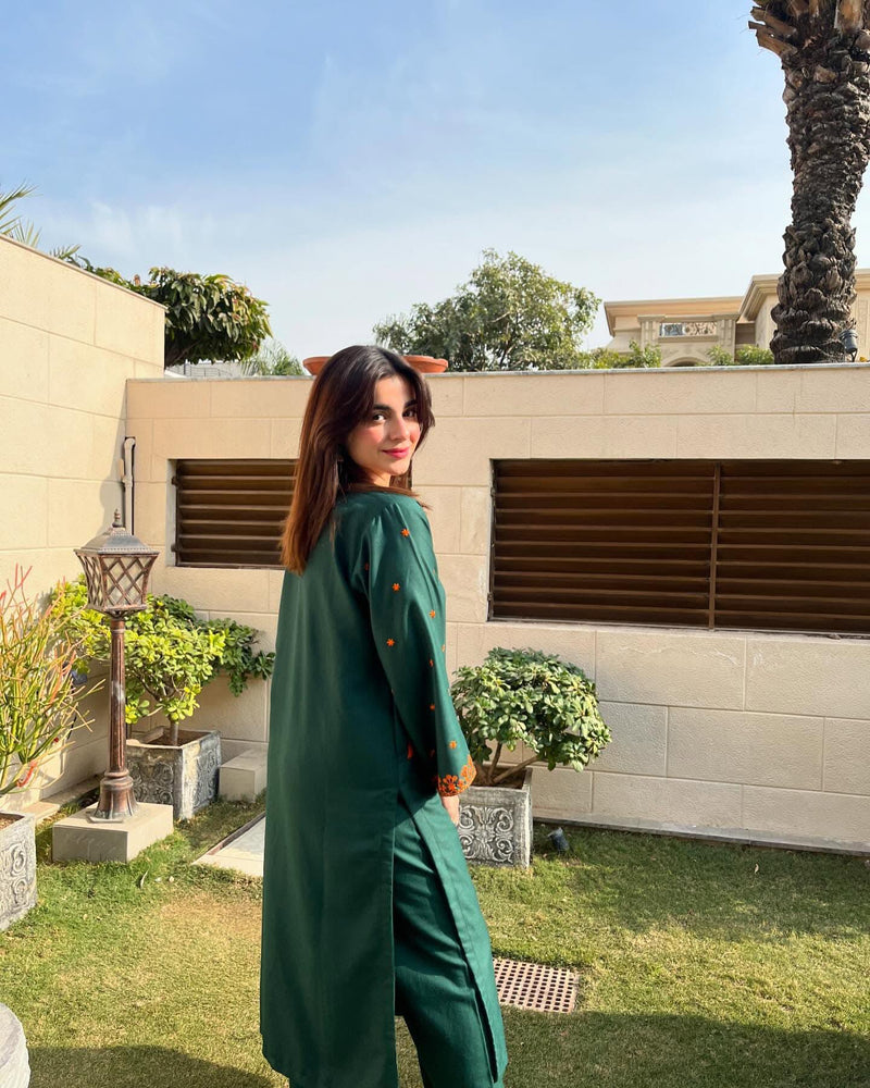 GREEN EMERALD SAGE ENBROIDED DRESS 2PCS