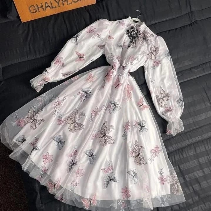Butterfly Net Embroidery Frock / New Collection